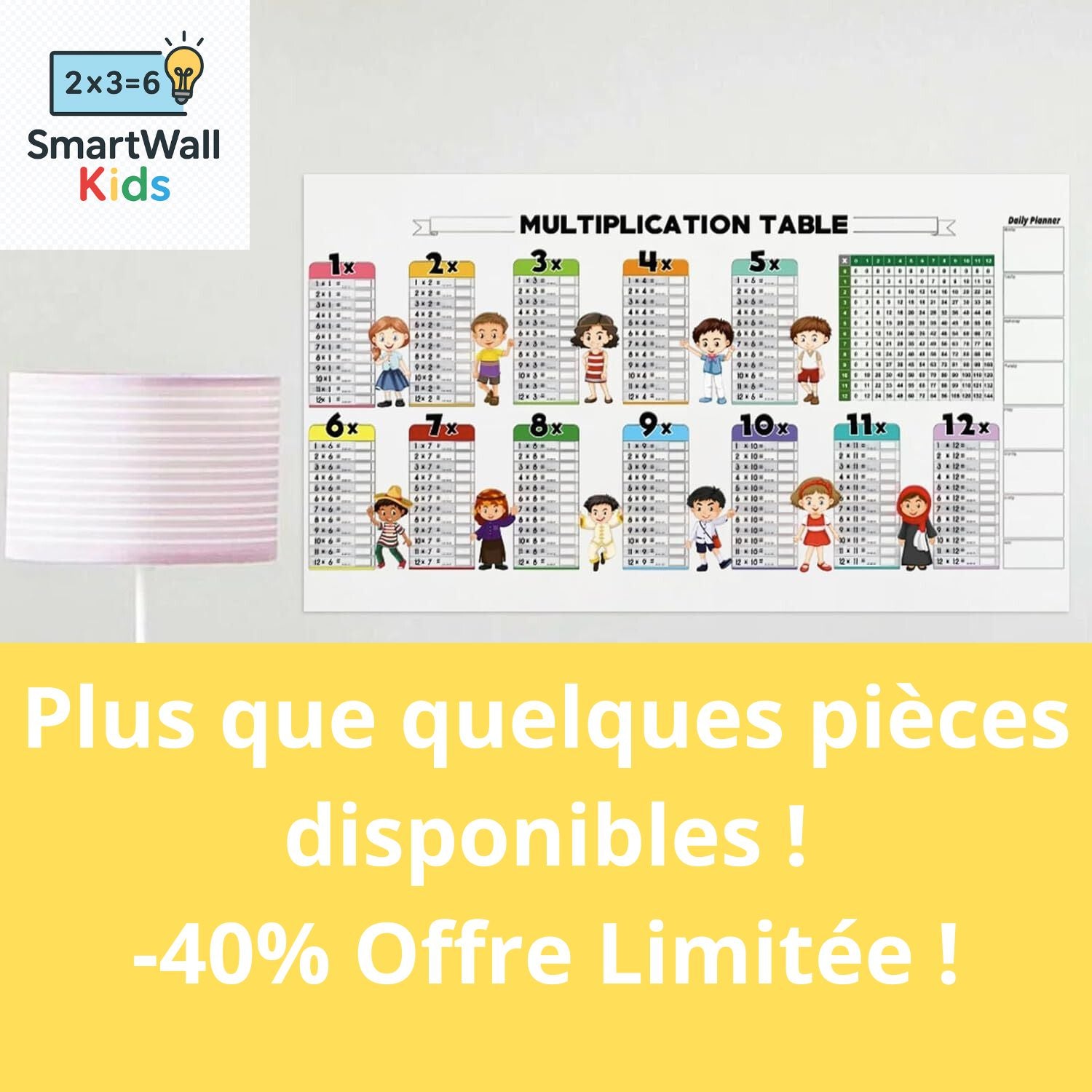 Table de multiplication ou Addition effaçable, antistatique et réutilisable